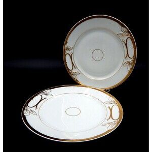 Limoges France Gold Wedding Ring Dinner Plates 9.5 Inch H & Co Porcelain Set 2